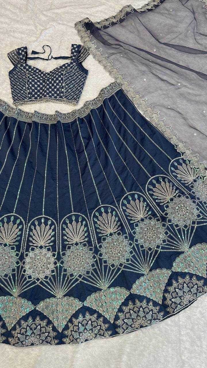 Rangoli Silk Thread Work Sequins Morpich Lehenga - MYLUXURY LANE ENTERPRISE